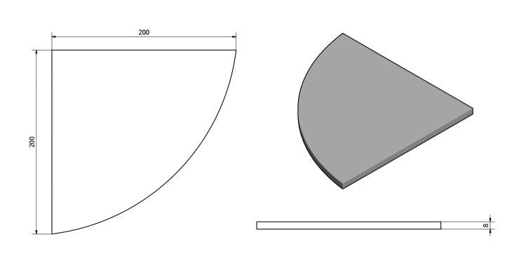 Police rohová, čtvrtkruhová 200x200x8mm, čiré sklo