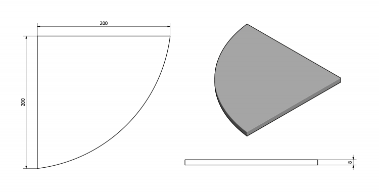 Rohová polička 200x200x8mm, čiré sklo