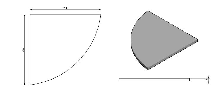 Police rohová, čtvrtkruhová 200x200x8mm, mléčné sklo