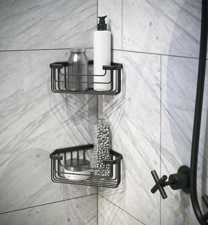 SMART rohová polička do sprchy, 200x80x151mm, černá mat