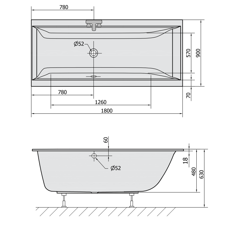 CLEO SLIM obdélníková vana 180x90x48cm, bílá