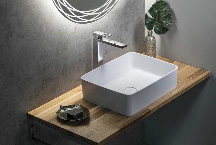 THIN umyvadlo na desku, Rockstone, 50x37 cm, bílá mat