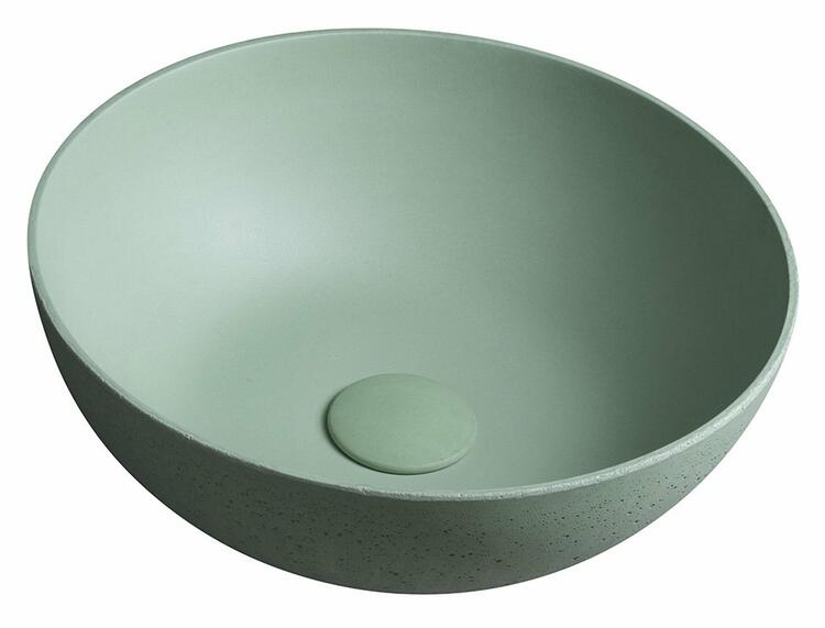 FORMIGO betonové umyvadlo na desku, včetně výpusti, Ø 39cm, zelená