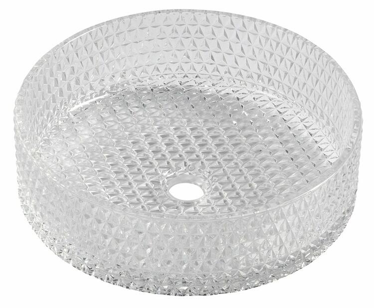 MARAGUA skleněné gravírované umyvadlo na desku Ø 39,5 cm, čirá