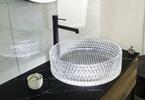 MARAGUA skleněné gravírované umyvadlo na desku Ø 39,5 cm, čirá