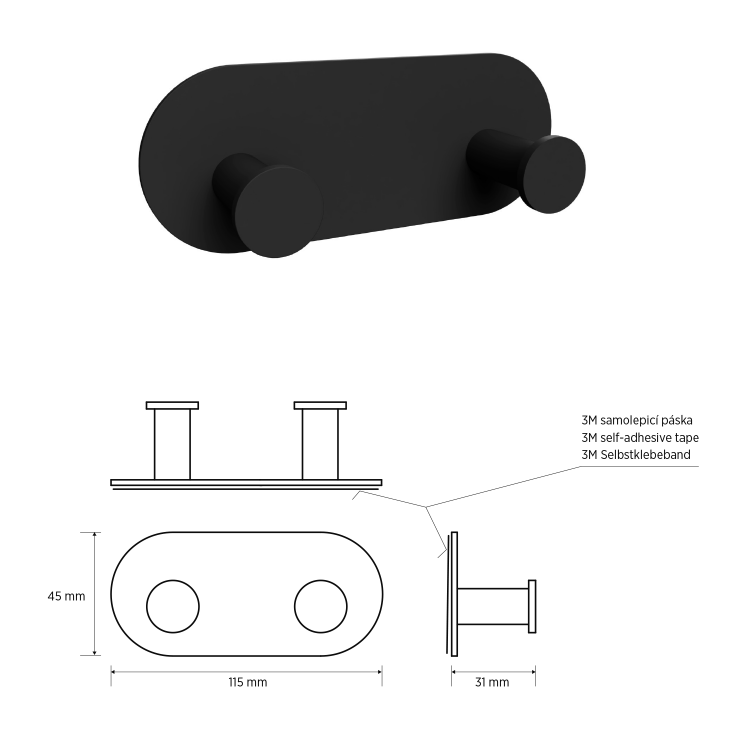 X-ROUND BLACK samolepící dvojháček, černá mat