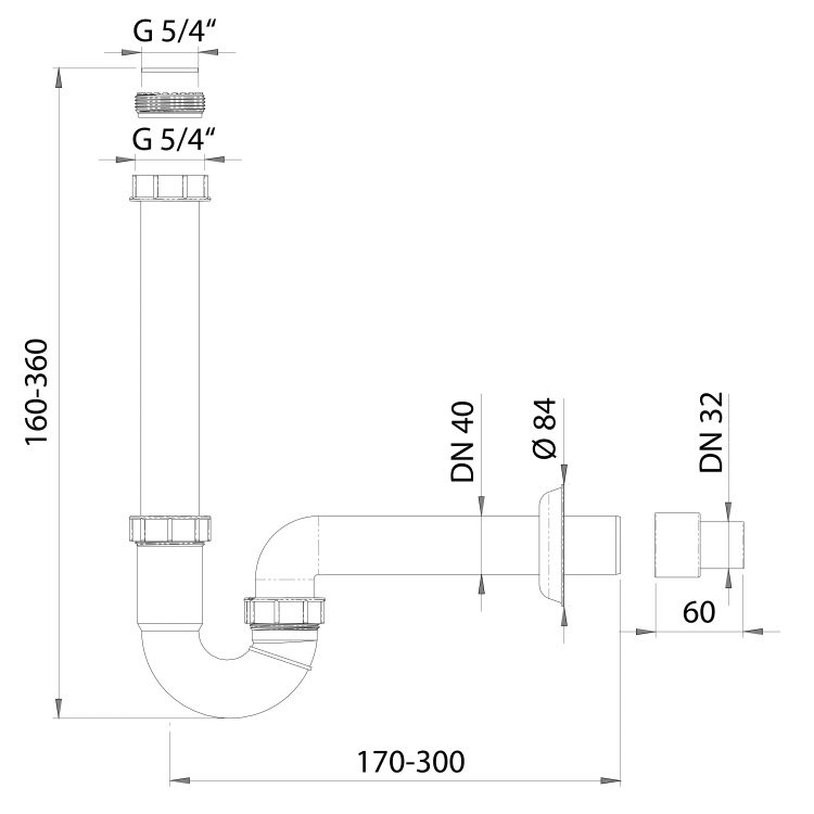 Umyvadlový U sifon 5/4, DN40/32, bílá