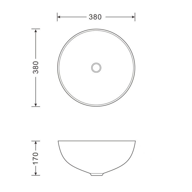 Keramické umyvadlo na desku Ø 38 cm, bílá