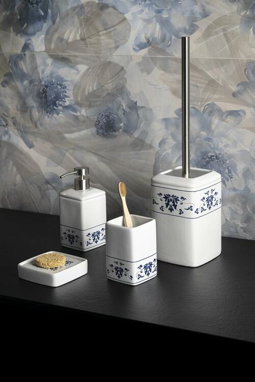 CIXI dávkovač mýdla na postavení, porcelán, bílá/modrá