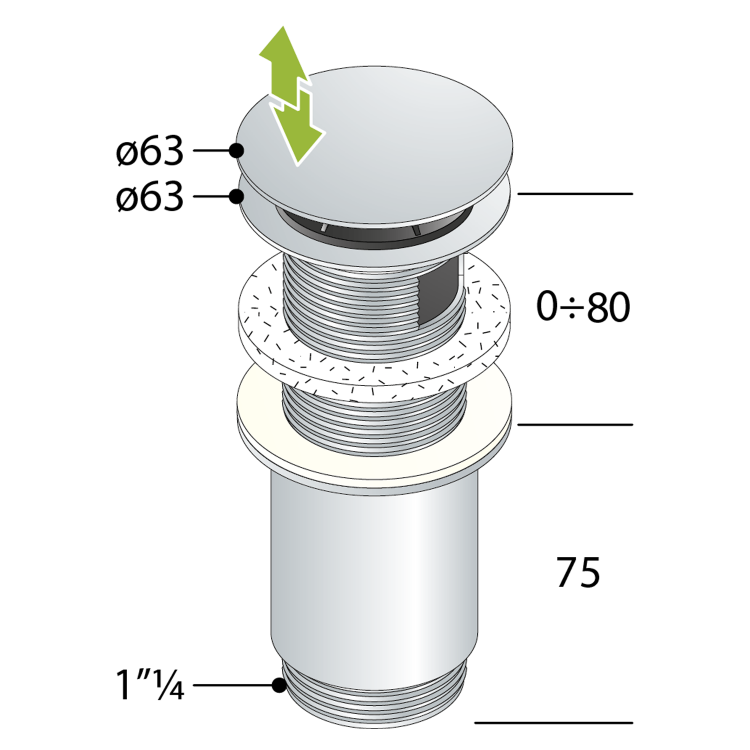 Umyvadlová výpusť Click-Clack 5/4 chrom – Omp Tea 7533.370.5