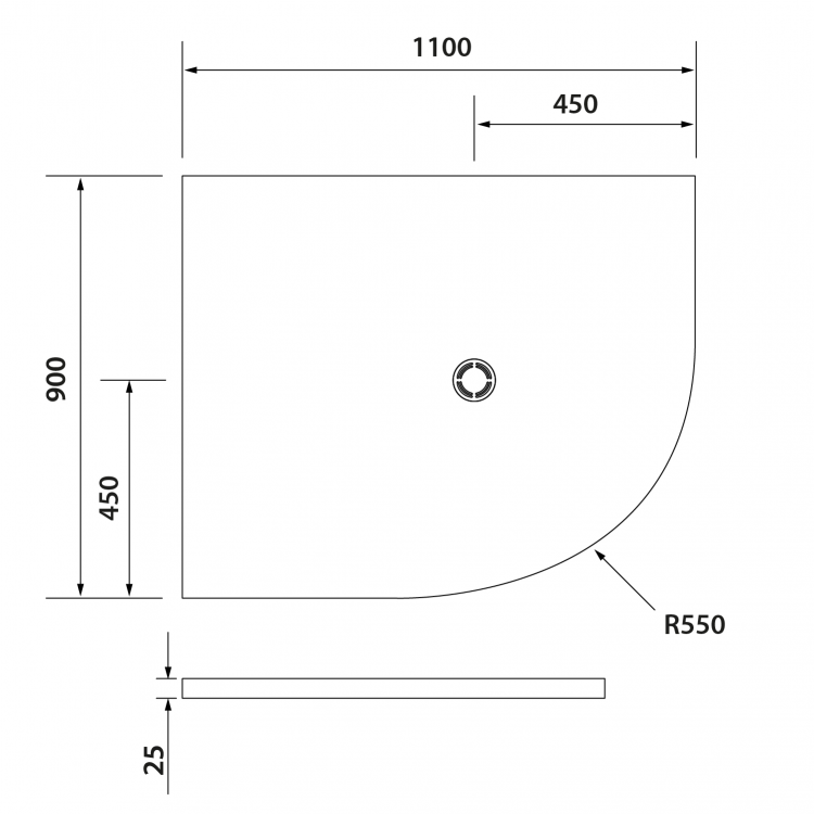 Čtvrtkruhová sprchová vanička z litého mramoru 110×90 cm L – Polysan Flexia R550 91341