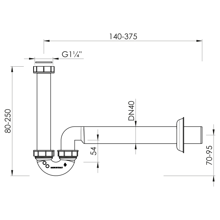 Umyvadlový/bidetový sifon 5/4, DN40, bílá