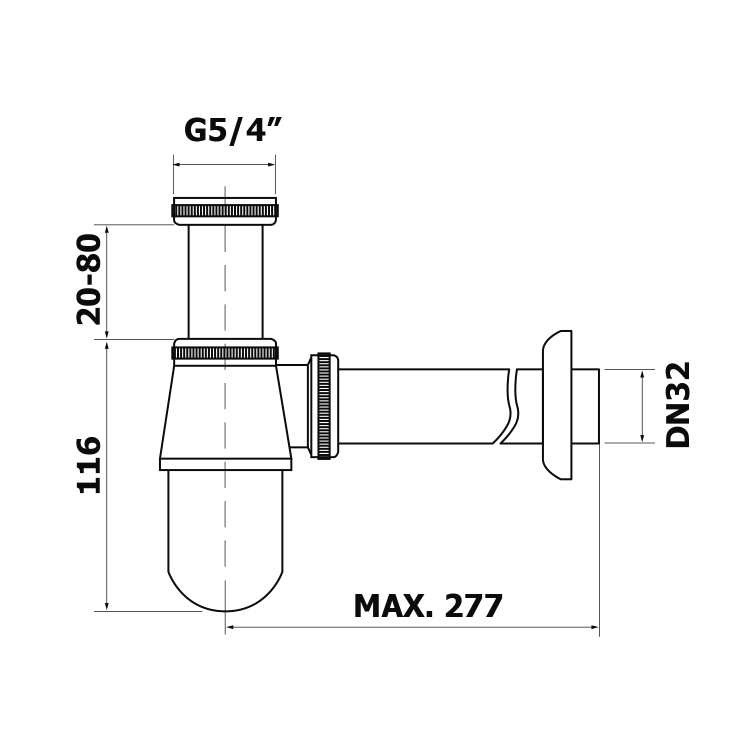 Umyvadlový sifon 5/4, DN32, chrom