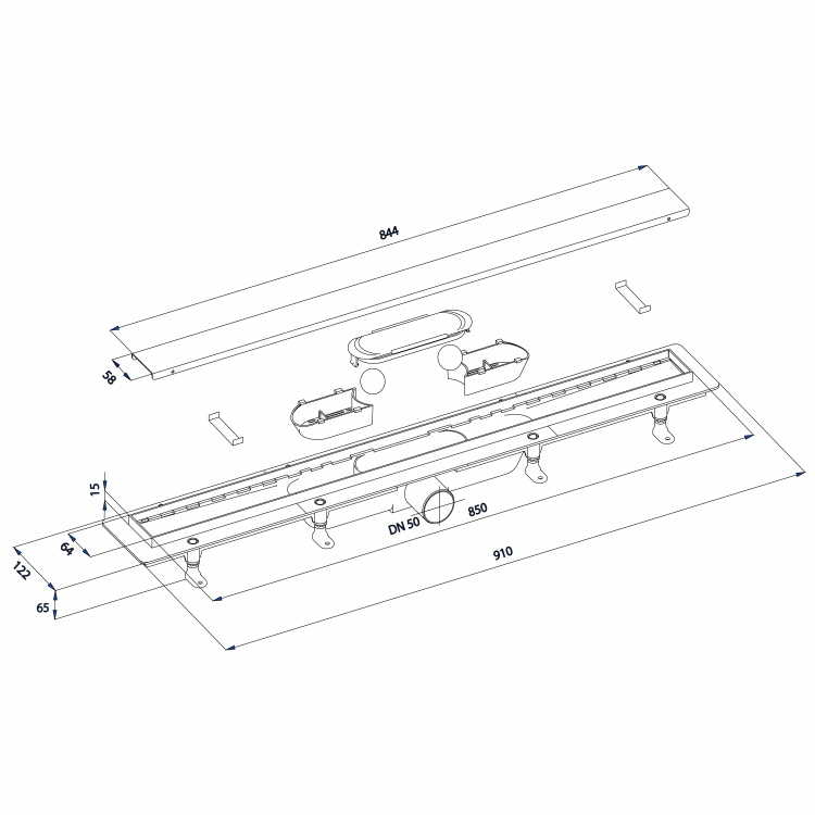 Odtokový žlab s nerezovým roštem i pro dlažbu 91 cm – Polysan Flise, L-910, DN50