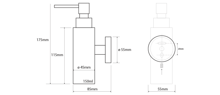 X-STEEL dávkovač mýdla 150ml, nerez mat