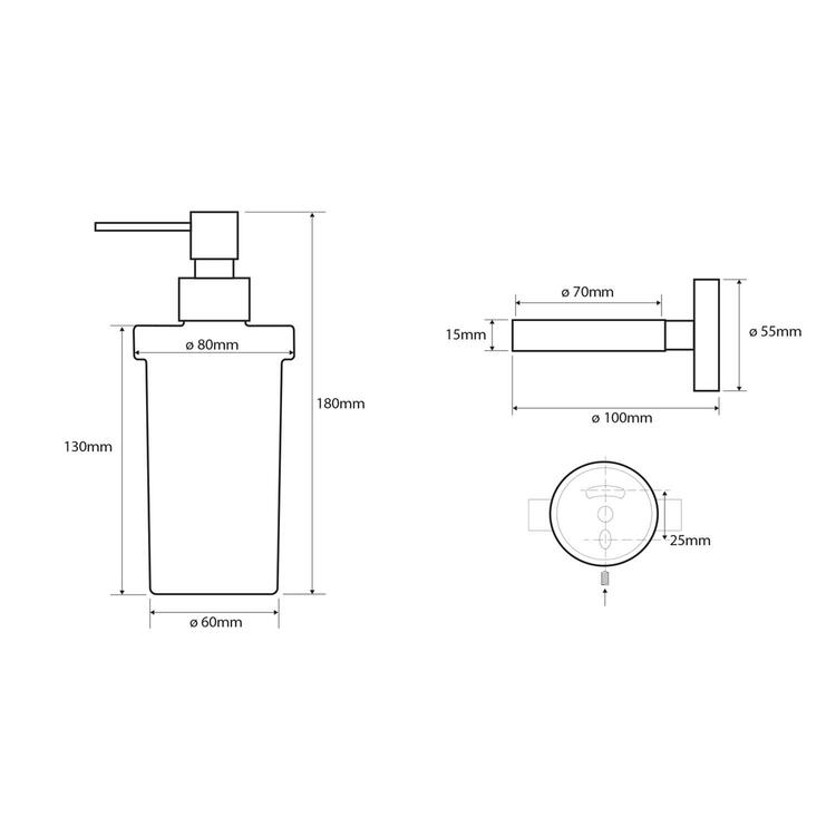 X-ROUND dávkovač mýdla 230ml, mléčné sklo, chrom