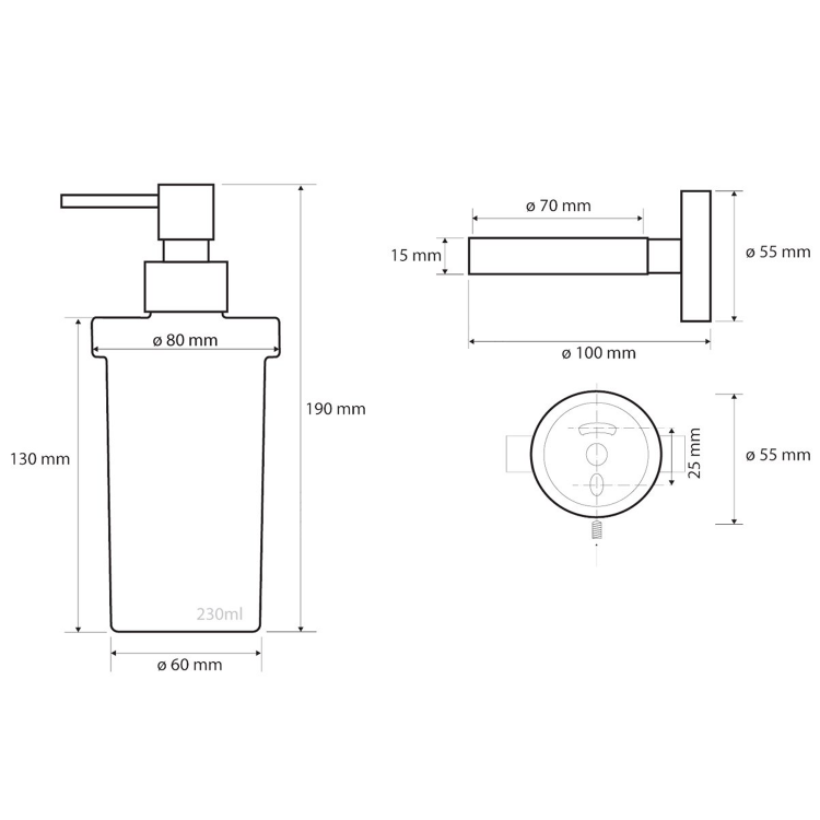 X-STEEL dávkovač mýdla 230ml, mléčné sklo, nerez mat