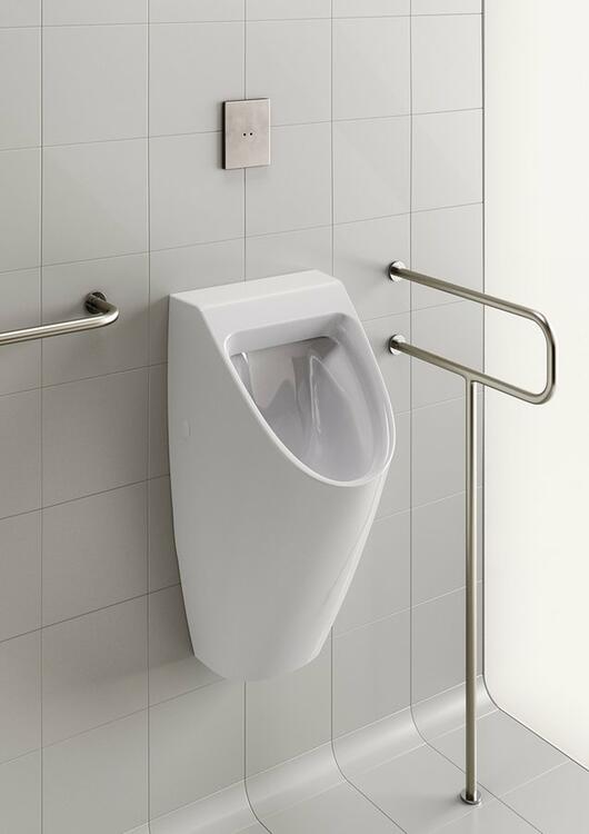 COMMUNITY urinál se zakrytým přívodem vody, Rimless, 31x65cm, bílá ExtraGlaze