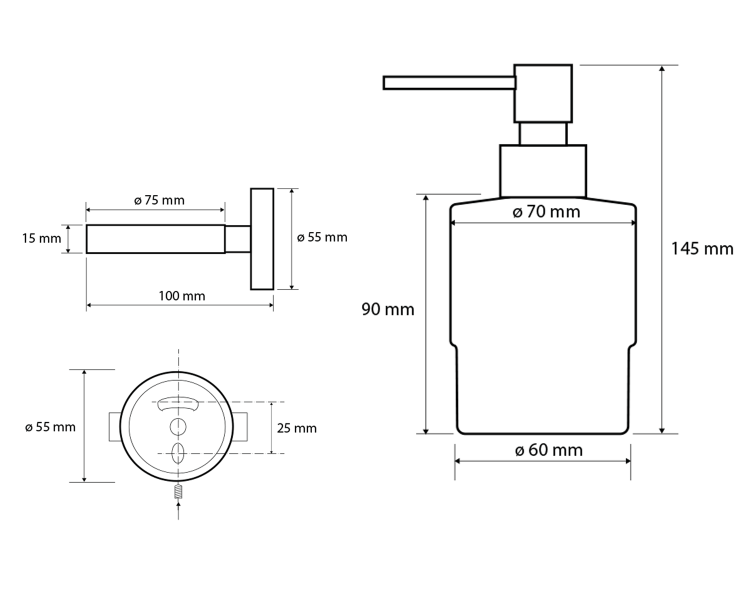 X-ROUND BLACK dávkovač mýdla 200ml, mléčné sklo, černá mat