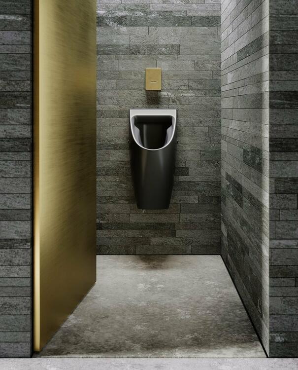 COMMUNITY urinál se zakrytým přívodem vody, Rimless, 31x65cm, černá mat