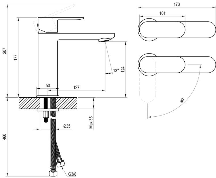 CR II 014.01CR Umyvadlová stojánková baterie BeCool 175 mm bez výpusti, chrom