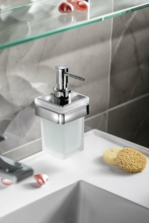 SAMOA dávkovač mýdla 170 ml, mléčné sklo, chrom