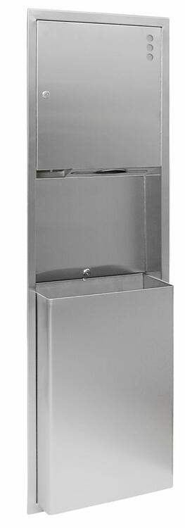 Zabudovaný zásobník na papírové ručníky, dávkovač mýdla 1100 ml a koš 45l, 438x1371x108mm, nerez mat