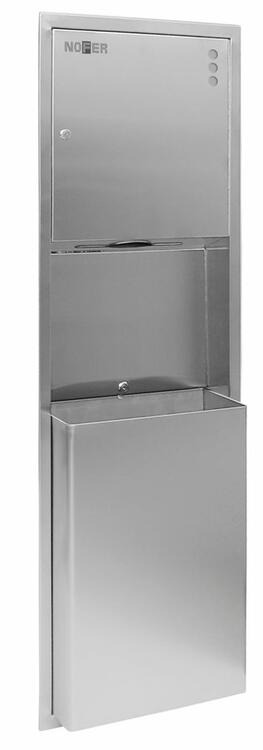 Zabudovaný zásobník na papírové ručníky a odpadkový koš 45l, 365x1375x108mm, nerez mat