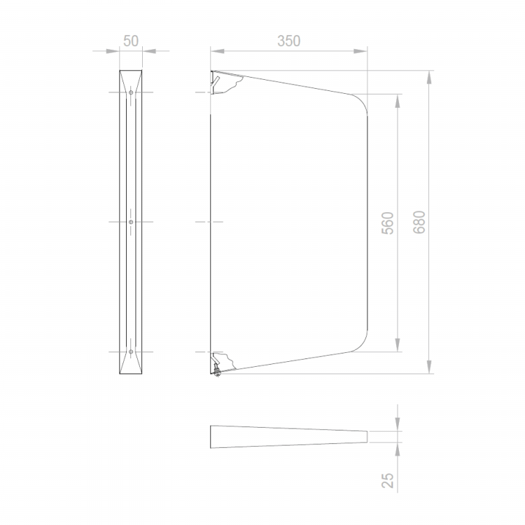 Dělící stěna mezi urinály 50x680x350 mm, nerez mat