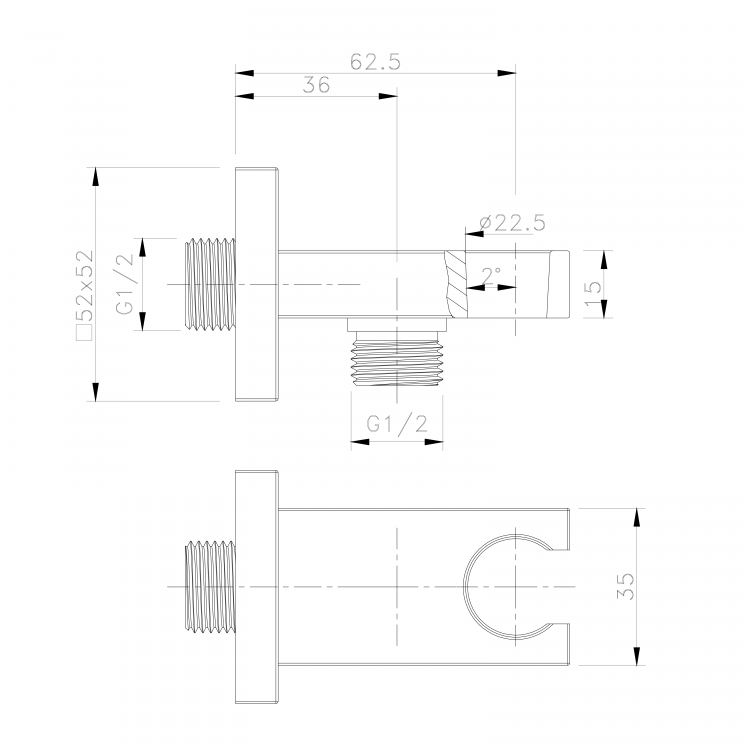 Držák sprchy hranatý, pevný, s vyústěním zlato – Sapho AQ591GB