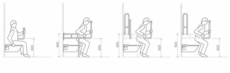 HANDICAP madlo sklopné s opěrnou nohou 813mm, nerez lesk
