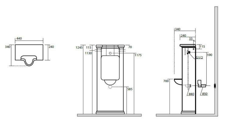 WALDORF urinál na postavení se zakrytým přívodem vody 44x124,5cm, včetně sifonu, černá mat
