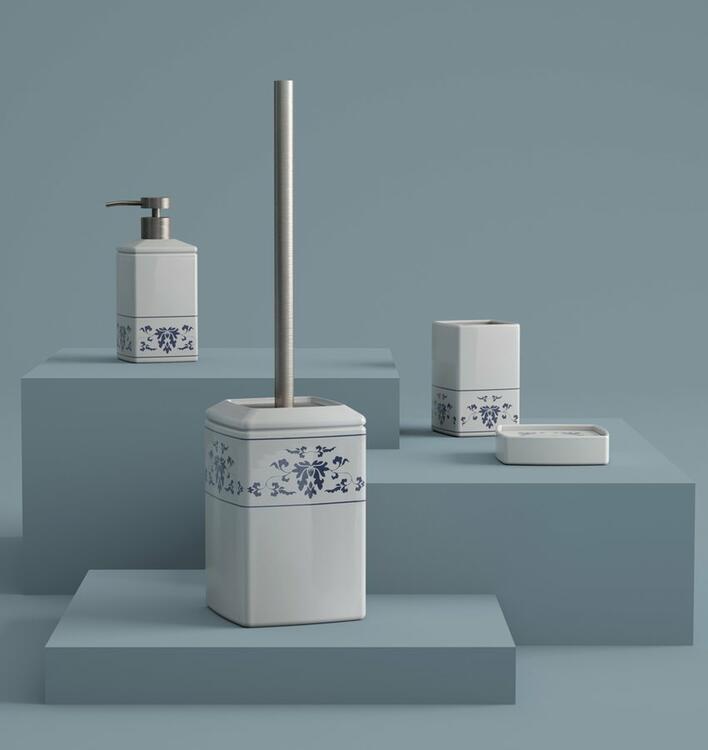 CIXI WC štětka na postavení, porcelán, bílá/modrá