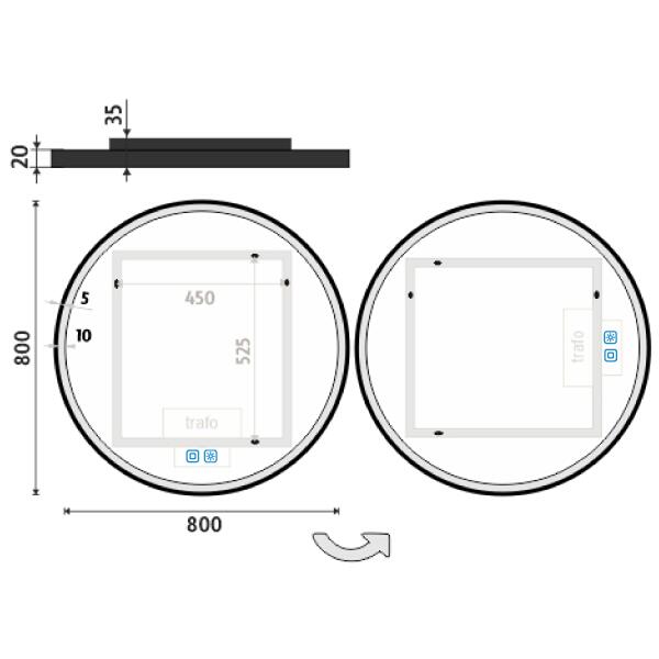 Černé kulaté zrcadlo s led osvětlením průměr 80 cm – Nimco ZPC 28002RVX-90