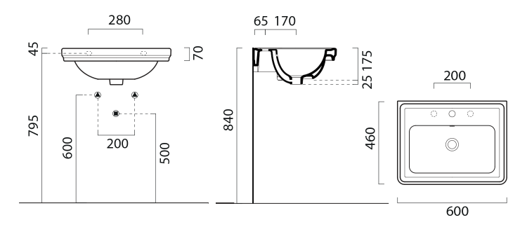 Umyvadlo 60 cm bílé, 1 otvor pro baterii – GSI Classic 8731111