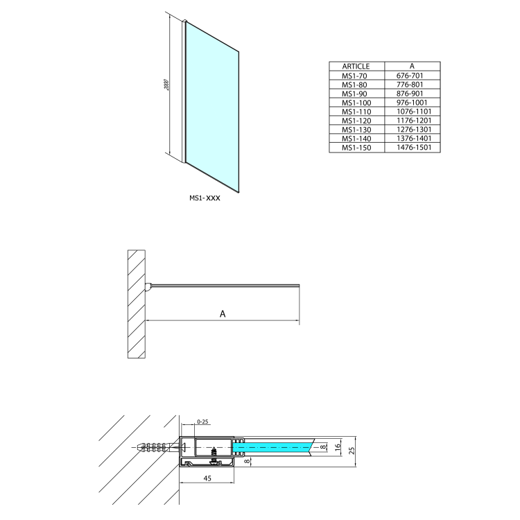 Sprchová stěna Walk-in 70 cm chrom/transparent – Polysan Modular shower MS1-70