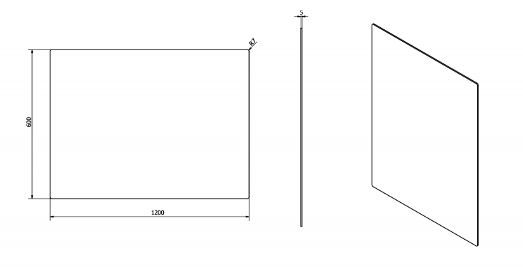 PLAIN zrcadlo s broušenou hranou 120x60cm, zakulacené rohy, CU free
