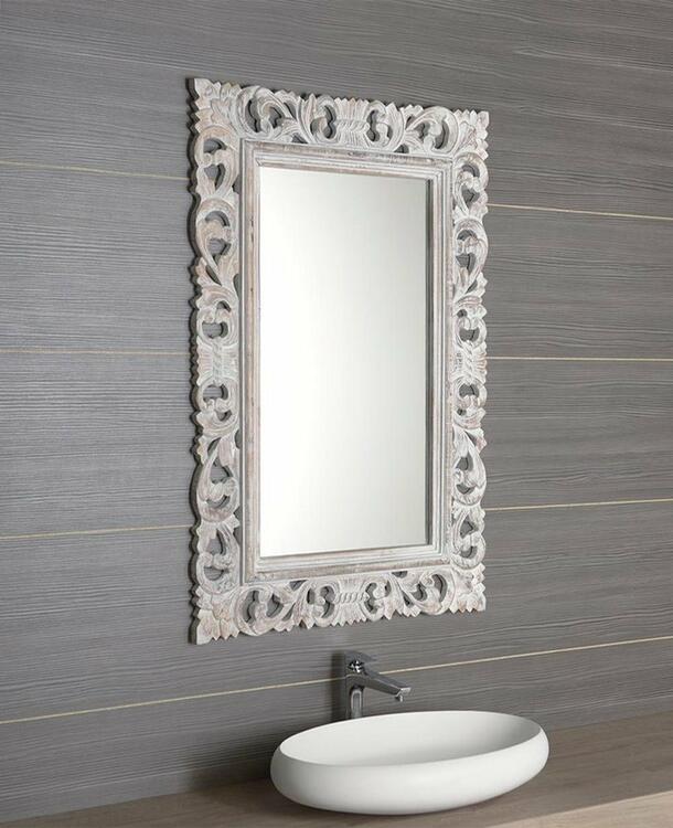 SCULE zrcadlo ve vyřezávaném rámu 80x120cm, bílá