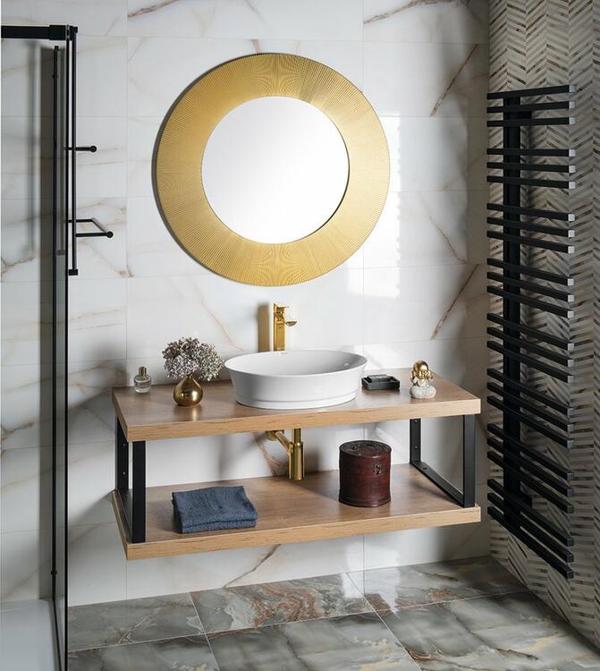 SUNBEAM kulaté zrcadlo v dřevěném rámu ø 90cm, zlatá