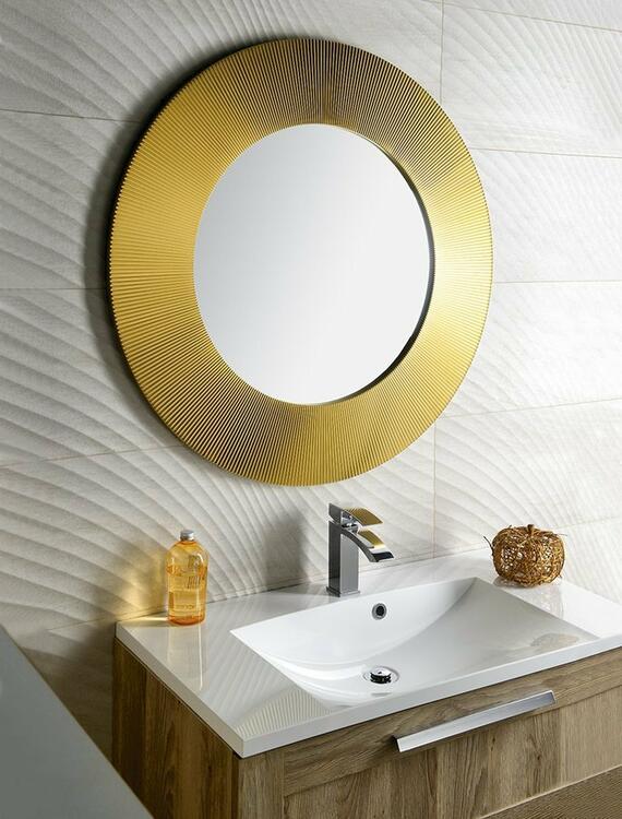 SUNBEAM kulaté zrcadlo v dřevěném rámu ø 90cm, zlatá