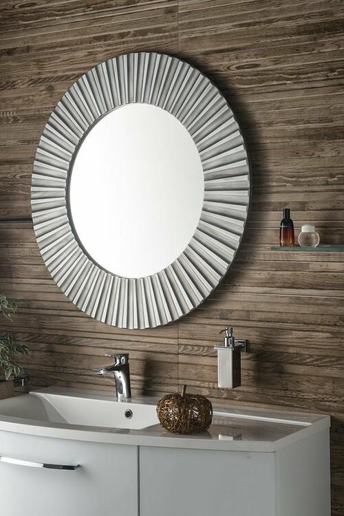 PRIDE kulaté zrcadlo v dřevěném rámu ø 90cm, stříbrná