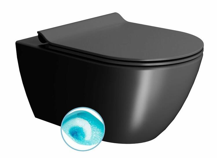 PURA závěsná WC mísa, Swirlflush, 36x55cm, černá dual-mat