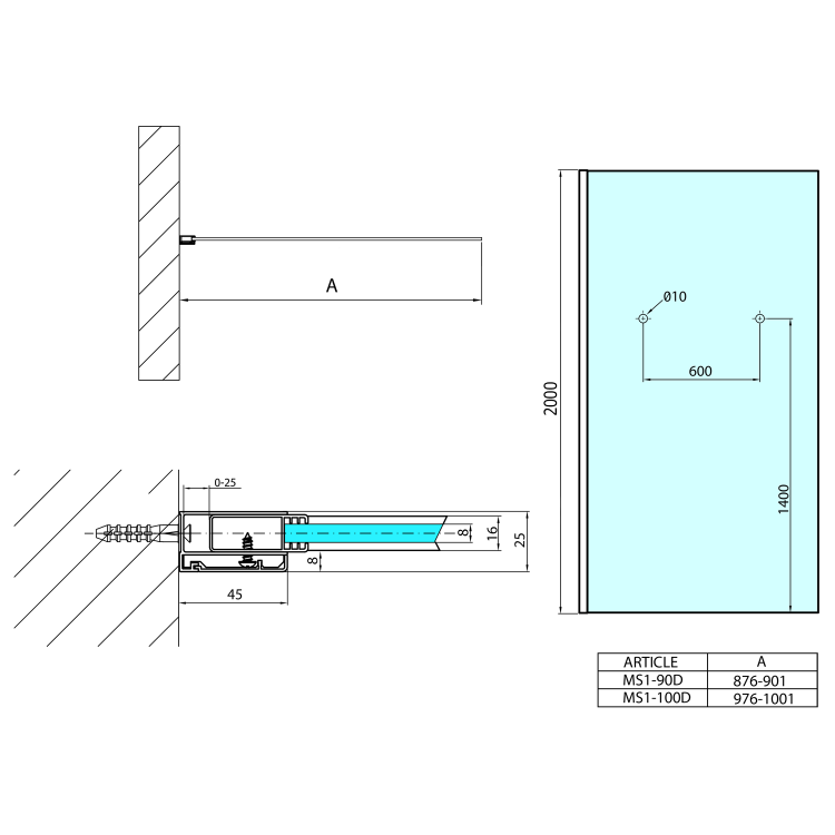 Sprchová stěna Walk-in s otvory na držák ručníků 90 cm chrom/transparent – Polysan Modular shower MS1-90-D