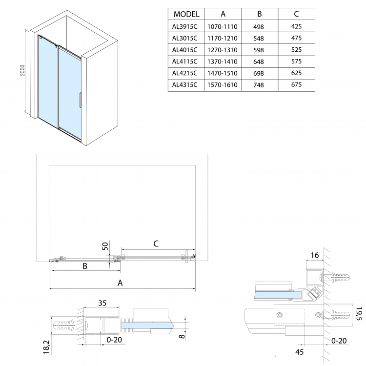Sprchové dveře 150 cm chrom/transparent – Polysan Altis line AL4215C