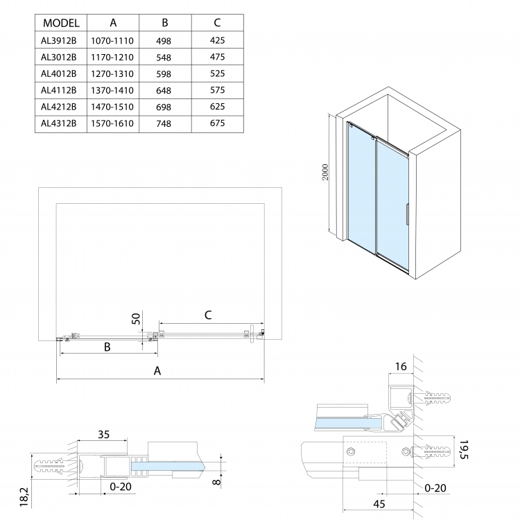 Sprchové dveře 120 cm černá/transparent – Polysan Altis line black AL3012B