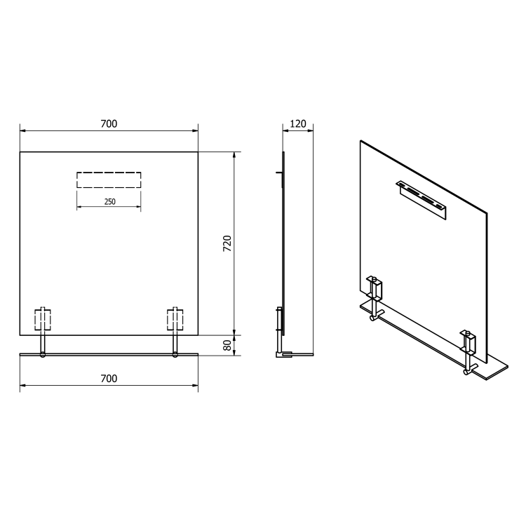 WEGA zrcadlo s policí 700x800mm, černá mat