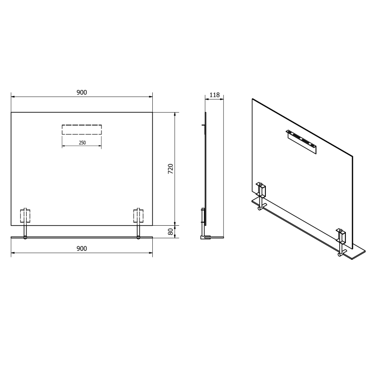 WEGA zrcadlo s policí 90x80cm, černá mat