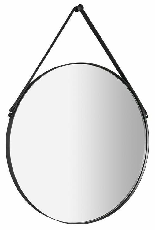ORBITER kulaté zrcadlo s koženým páskem ø 70cm, černá mat