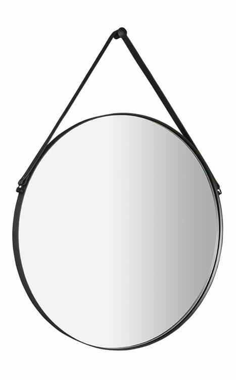 ORBITER kulaté zrcadlo s koženým páskem ø 60cm, černá mat