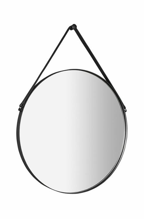 ORBITER kulaté zrcadlo s koženým páskem ø 50cm, černá mat
